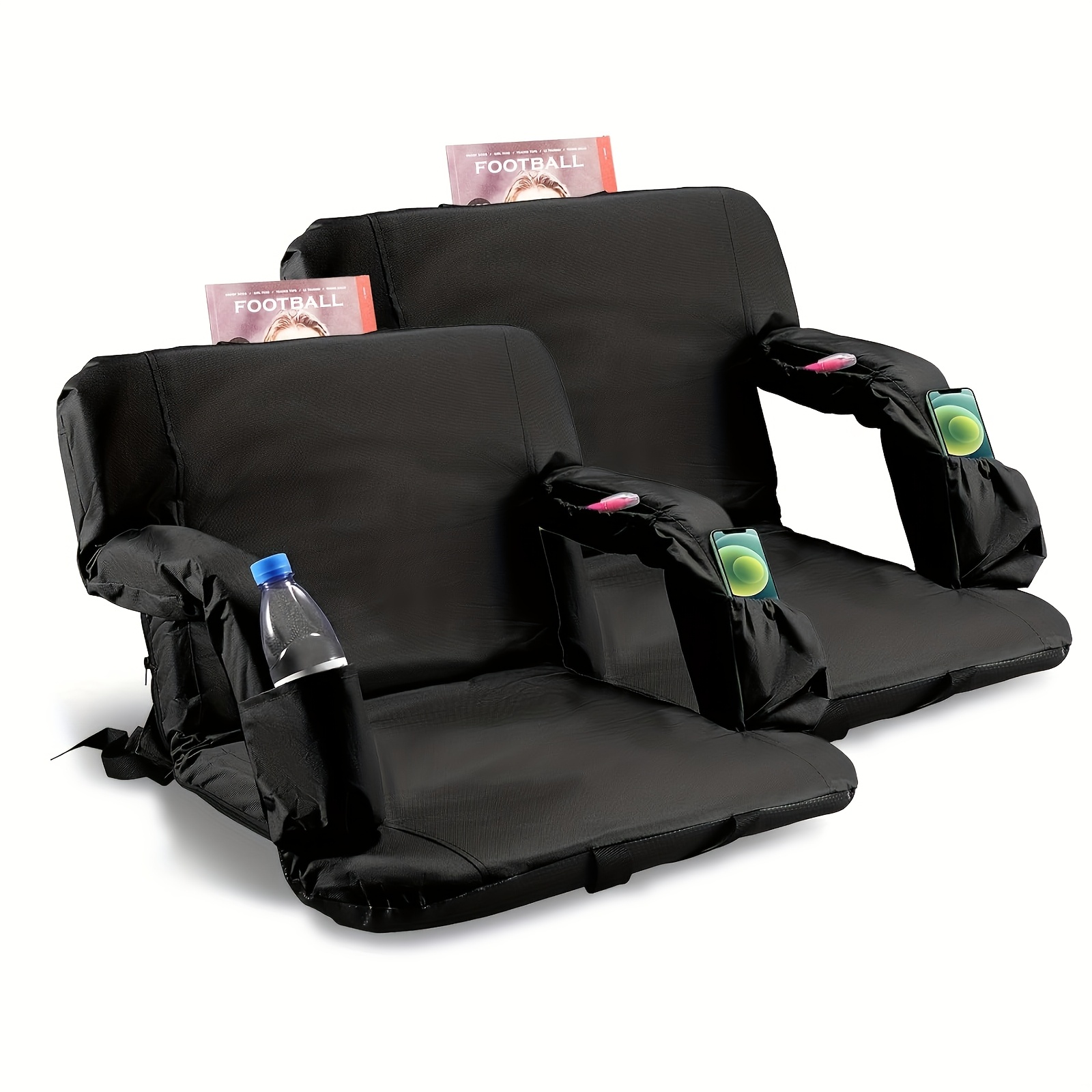 TEMU 2pcs 21" Extra Wide For With Back Support And Thick Padded Cushion, Portable Reclining Folding Chair With Optional , 4 Pockets And Shoulder Straps, Big Size, Outdoor Only
