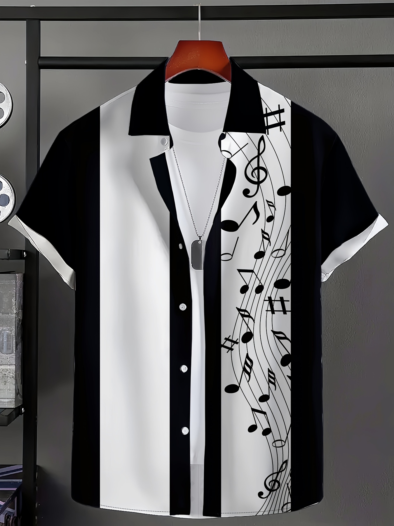 mens casual short sleeve shirt music note print breathable Temu