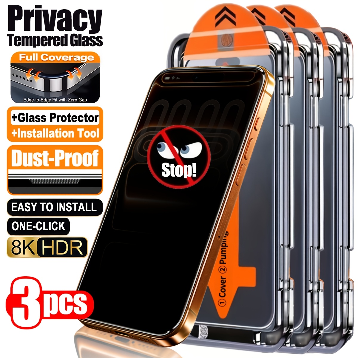 E-shop 3er-Set Panzerglas-Displayschutzfolie mit Sichtschutz, Installationskit automatischem Ausrichtungsset, kompatibel mit iPhone 17 Pro Max/17