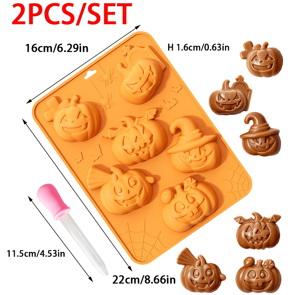 TEMU 2pcs 6-cavity Wizard Pumpkin Silicone Molds Pink Dropper Set Weird Aesthetic Design Halloween Candle Mold Handmade Party Favor Gifts