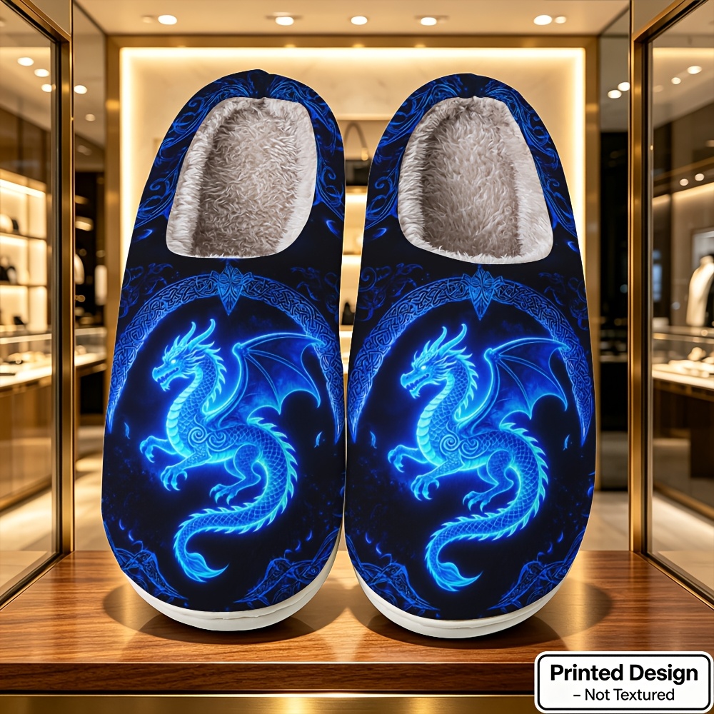 TEMU [printed Design – Not Textured] Cool Fluorescent-style Celtic Pattern Frame With Flying Dragon Print, Versatile Casual Slippers. Unisex