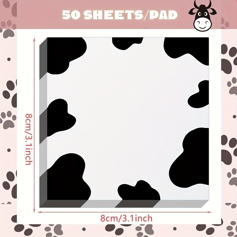 50pcs/pack Cute Cow Print Notes 3.2 X 3.2 Inches Sticky Note Pads Cow Print Self Adhesive Paper Memo Pads For Reminders Studying School Office Home Notebook Supplies