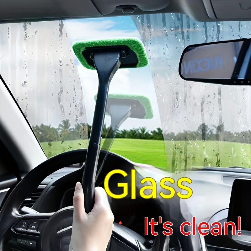 1pc car window windshield cleaning brush with long handle   wiper tool for auto     with 1 replacement cloth cover