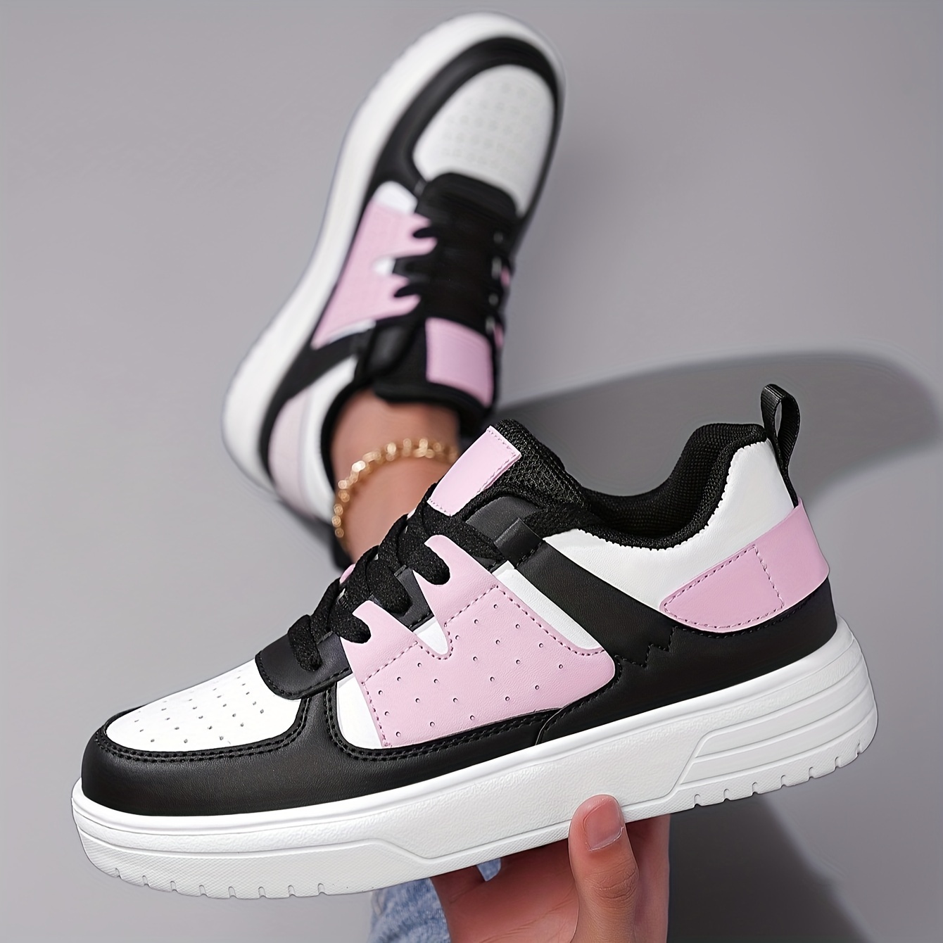 

Women's Colorblock Casual Sneakers, Lace Up Platform Soft Sole Walking Skate Shoes, Low-top Breathable Trainers