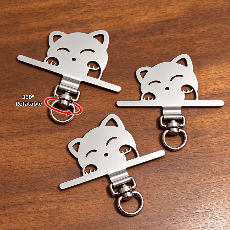 TEMU 3pcs Set Of Stainless Steel Cat-shaped Phone Lanyard Patches, 360° Rotatable Phone Lanyard Connector, Metal For Securing Lanyard And Phone Case,