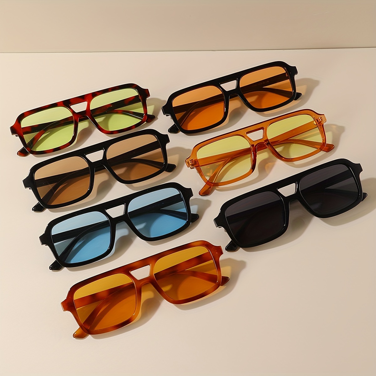 

7 Pairs Of Retro Square Fashion Glasses For Women And Men, Fashionable Rectangular Pilot Glasses With Retro 70s Lampshade