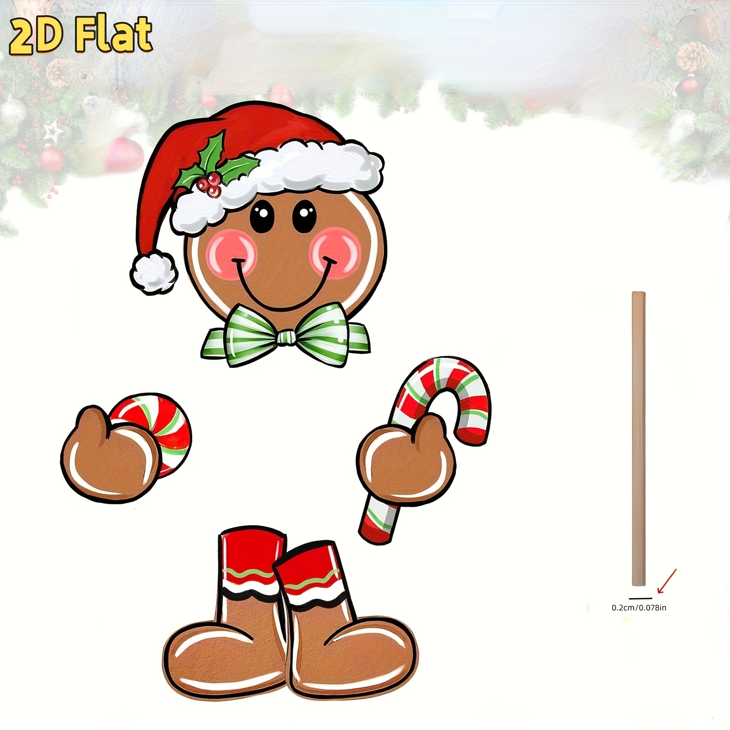 TEMU 1 Set Christmas Gingerbread Man Tree Topper And Limbs, Santa Hat, Peppermint Ornaments - Plastic, No Required, Festive Decor For Xmas Party