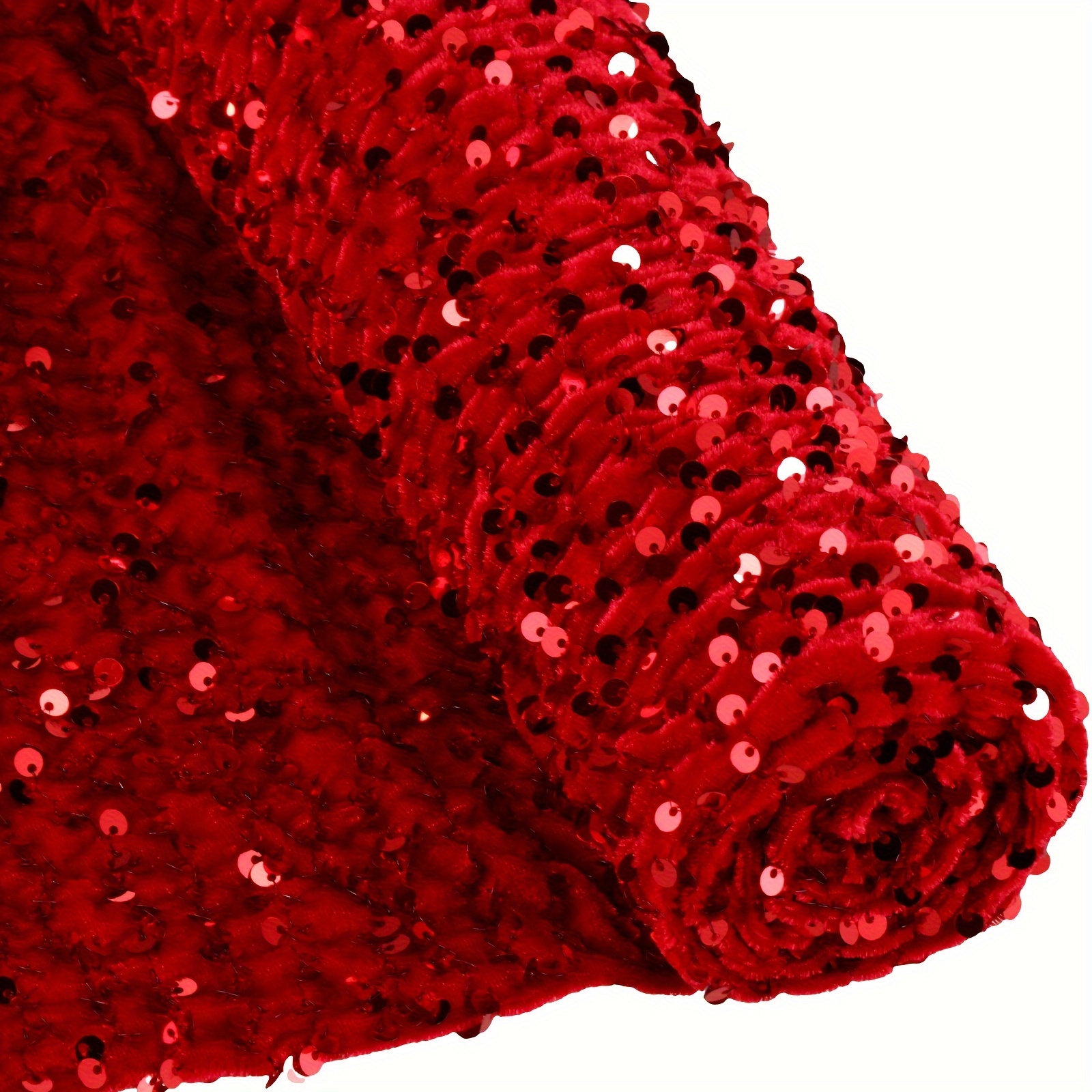 open lace back dress Wavy Red Silver on Red Stretch Velvet Sequin Fabric main image 1