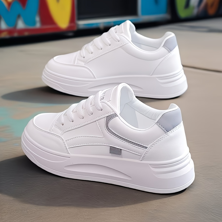 TEMU Nouvelles Chaussures de Sport Tendance pour Femmes Printemps-Automne, Chaussures Blanches Basses à Lacets pour Marche, Basses, Chaussures de