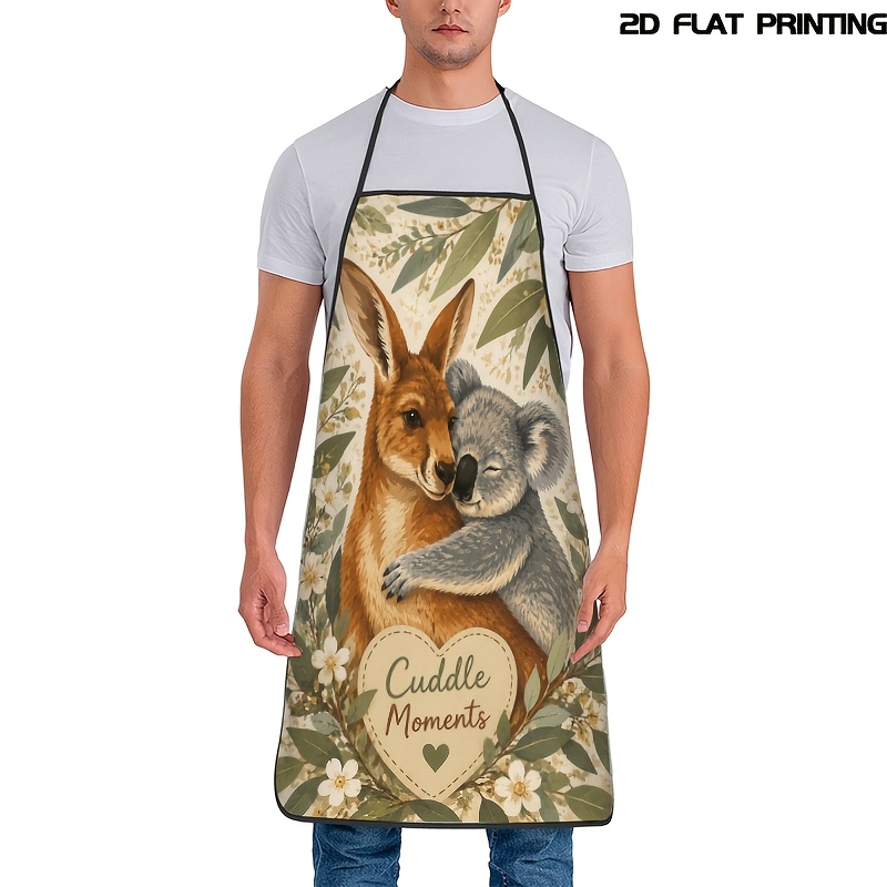 TEMU Retro Apron | Australian Animal Illustration Print, Adjustable Waistband, Suitable For Cooking, Gardening, Daily Housework
