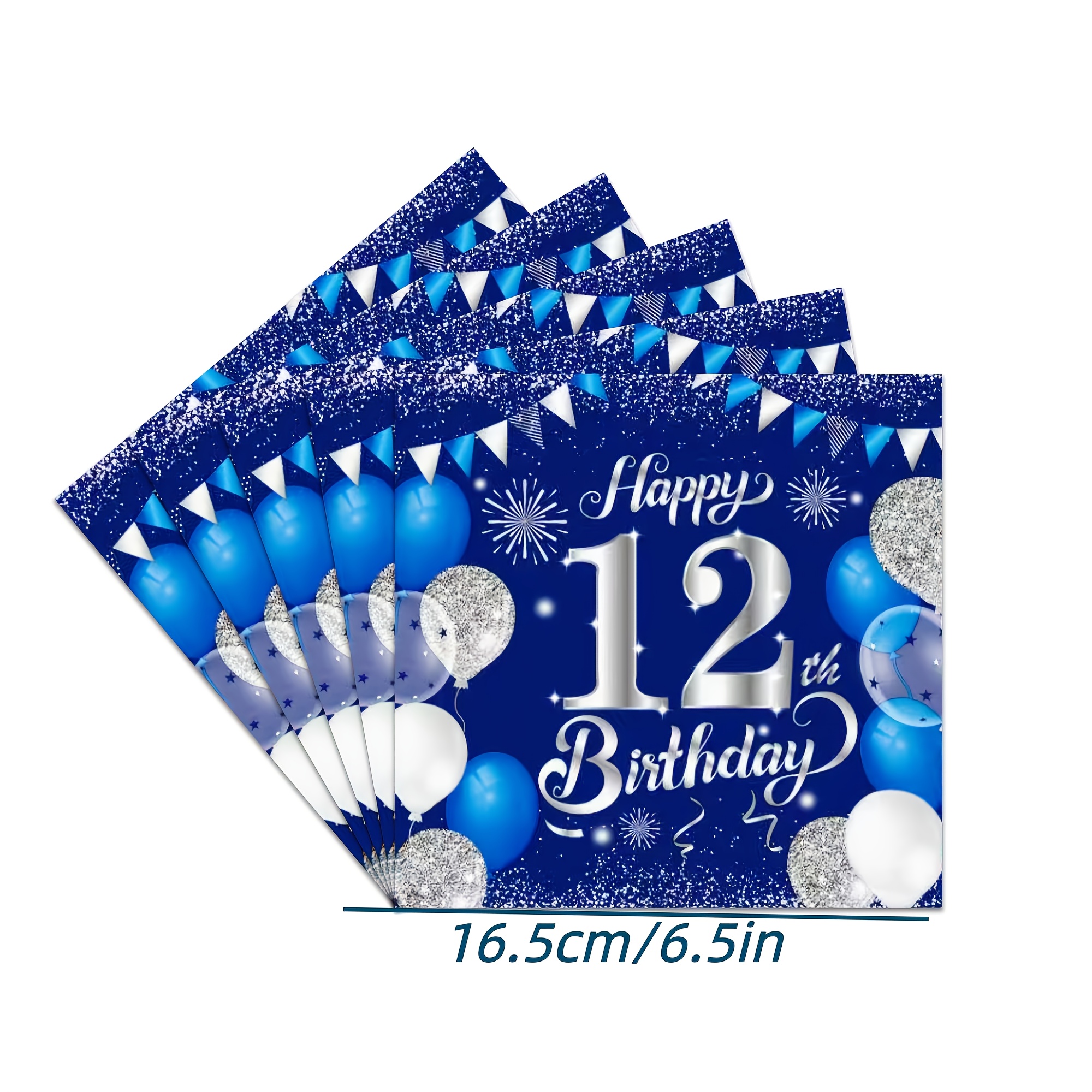 E-shop 20 Stück blaue silberne 12. Geburtstagsparty-Servietten für Mädchen, Happy 12. Geburtstag Einweg-Servietten, Geburtstagsservietten für Getränke,
