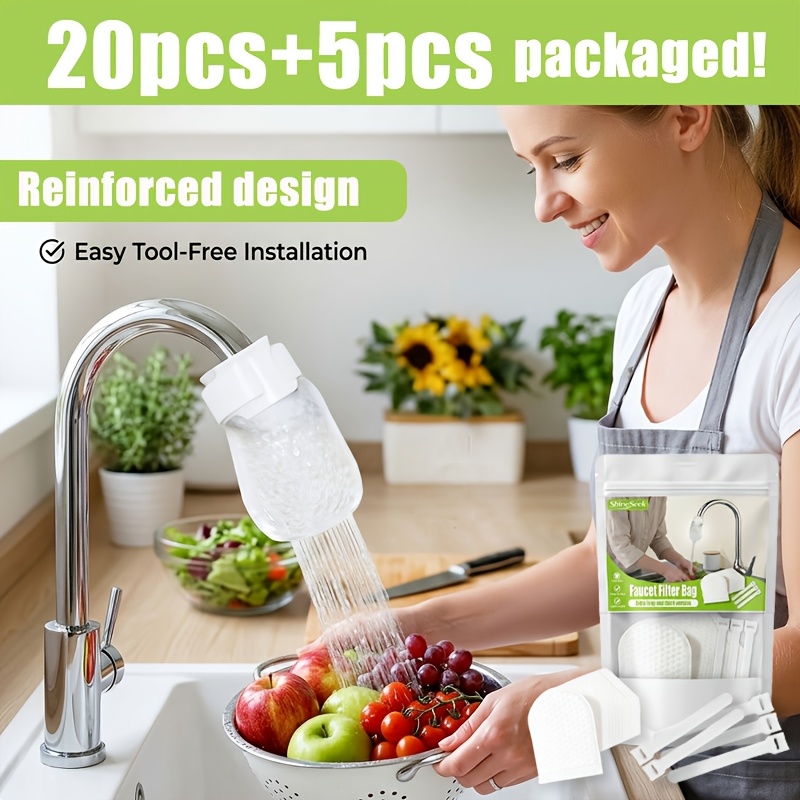 20pcs faucet filter bags 5 zip ties extended thickened version suitable for household kitchen faucet filter pads removes impurities filters sediment rust and faucet filter bags essential for and hotel use Product details 0