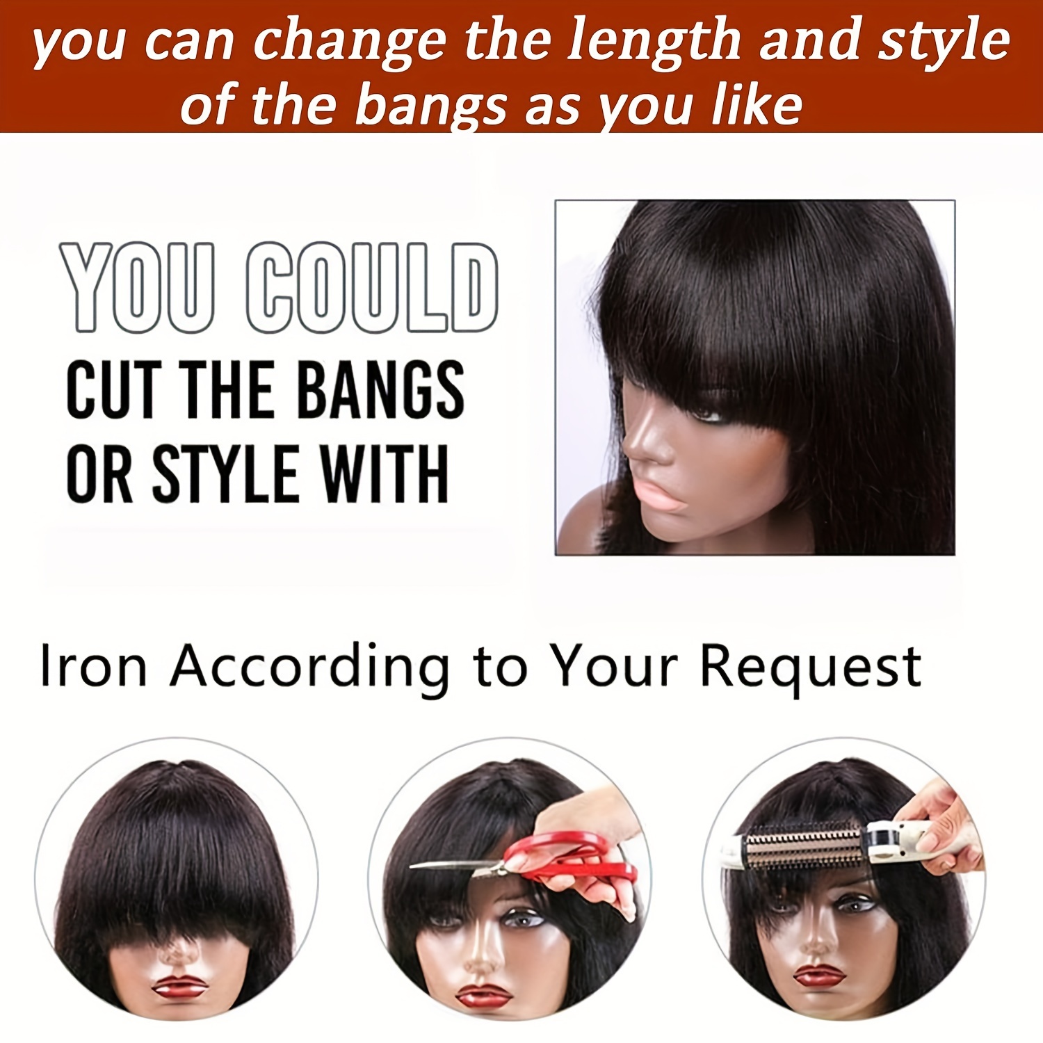 180 2x1 Human Hair Wigs Black Short Bob Wig Bangs Women Temu