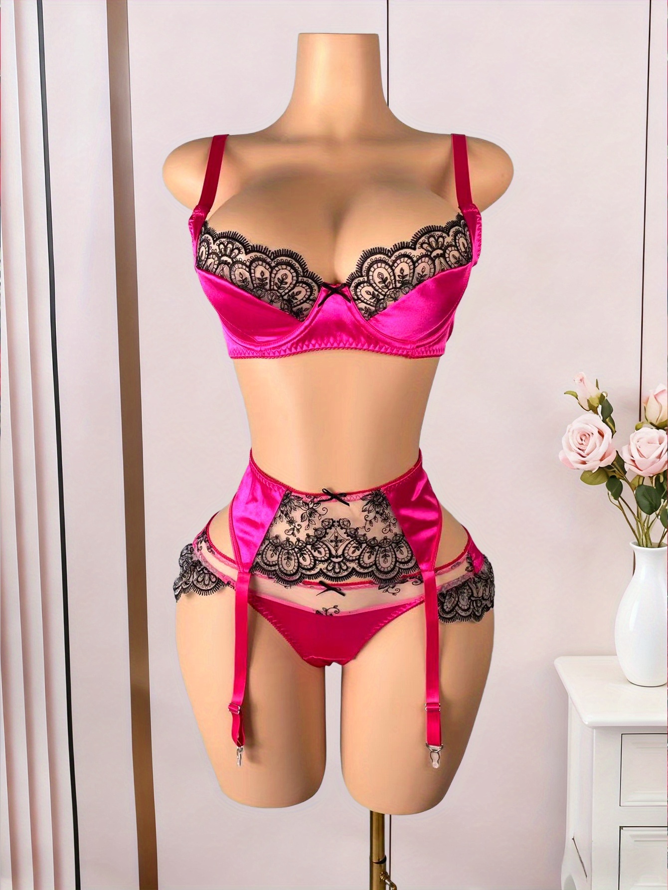red lingerie with garter belt Fleur Du Mal Black Top Stitch Garter Belt In 0100 Black main image 1