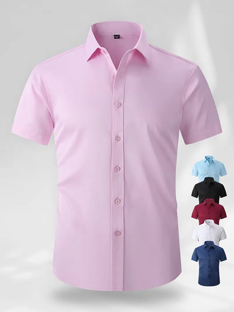 cheapest dress shirts Men's Solid Color No Pocket Fiber Short Sleeve Dress Shirt Summer Soft Business Regular Fit Shirt at Amazon Men's Clothing store