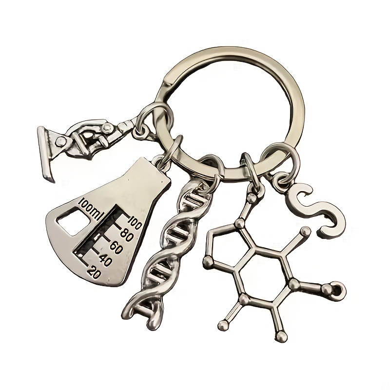 TEMU Regalo de Navidad, Vaso Medidor Metálico de Doctor, Llavero de Microscopio de ADN Molecular Químico, Llavero de Aprendizaje Científico para y