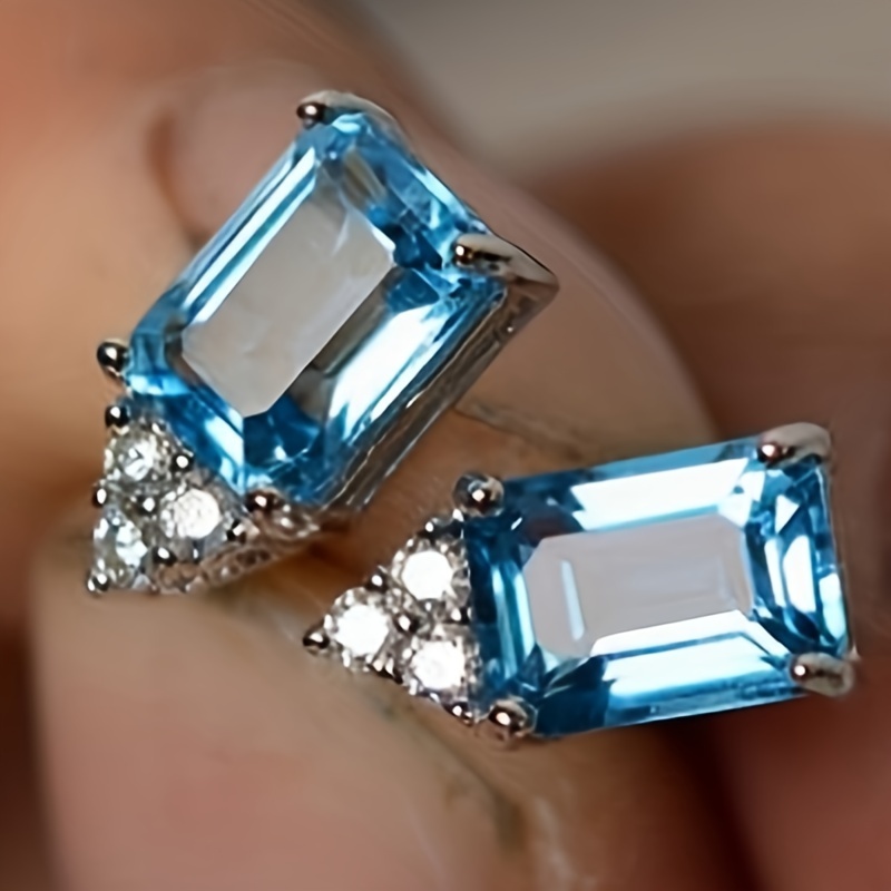 

Vintage Elegant Style Earrings With Synthetic Aquamarine & Zirconia For Ladies, Perfect For Party Holiday Casual Daily Accessory