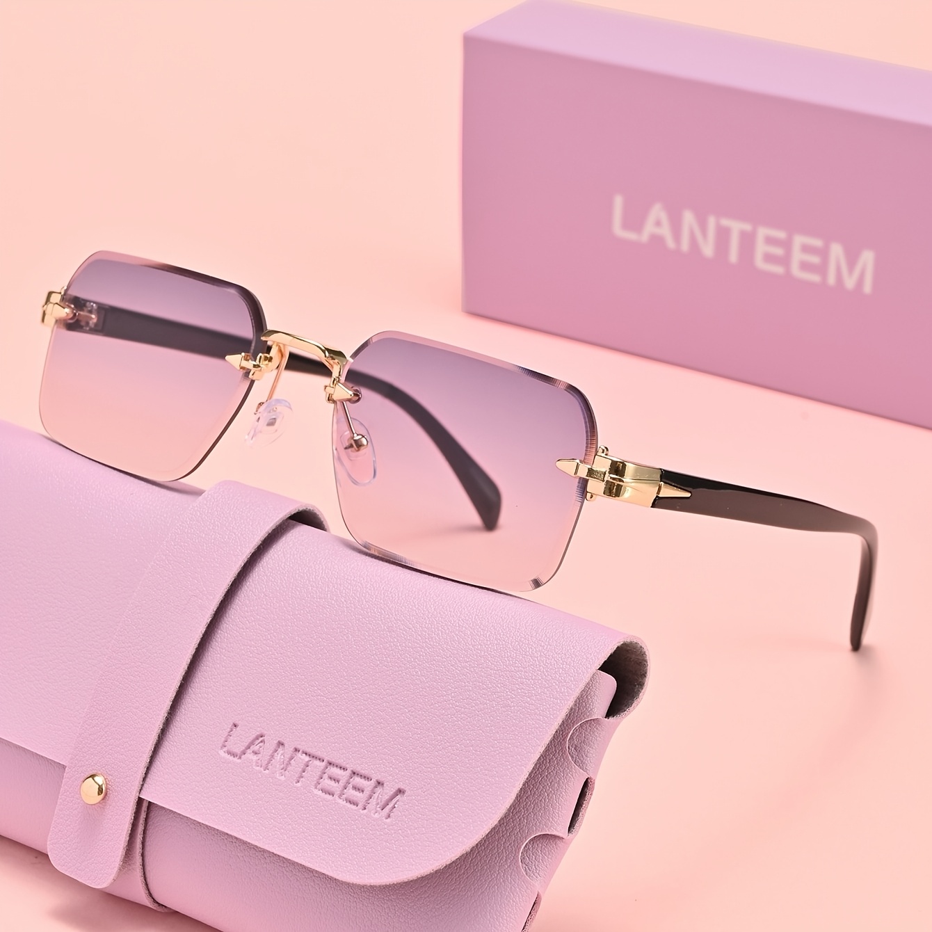   glasses with gift case and outer   pair high quality square frameless cut edge unisex fashion eyewear comfortable wear exuding high end   suitable for office parties daily outfits and holiday gifts