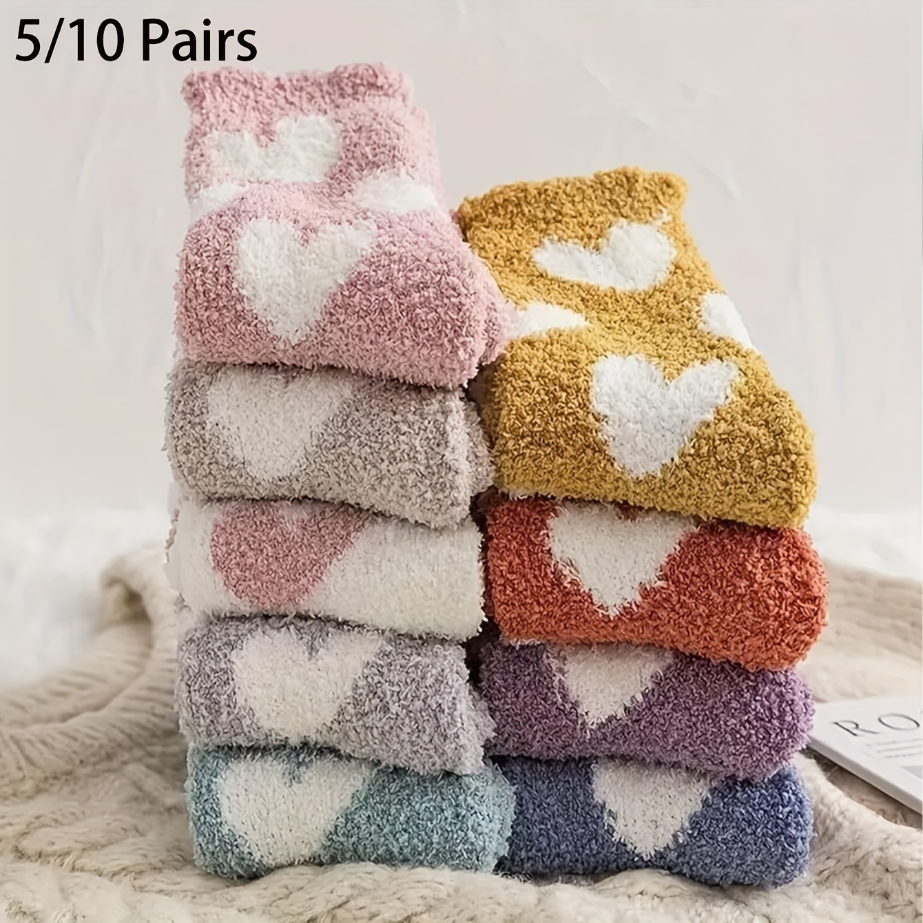 

5/10pcs Cozy & Pattern -lined Crew Socks For Women - Soft, Mid-calf Length, & Sleep, Y2k-, Polyester & Spandex , Hand Washable