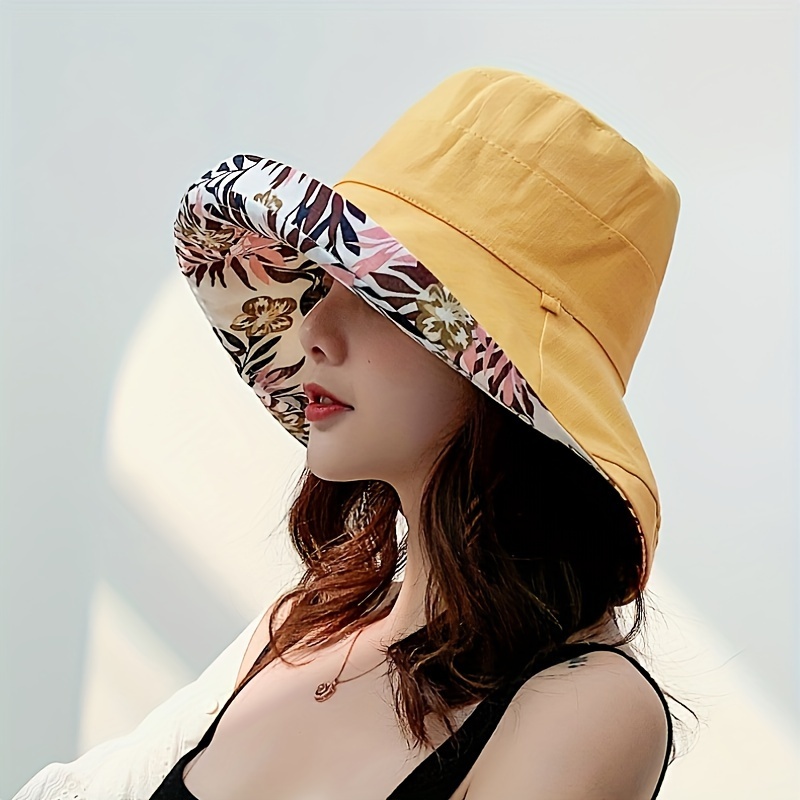 TEMU Wide Brim Reversible Bucket Hat Trendy Flower Print Summer Sun Hats Breathable Travel Beach Hats For Women Girls Outdoor