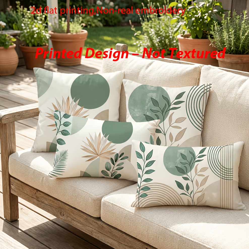 TEMU Printed Design - Not Textured, 4pcs, Leaf And Circle Patterned Pillow Covers, 18in X 18in/12in X 20in, Suitable For Sofas, Living Rooms, Outdoor