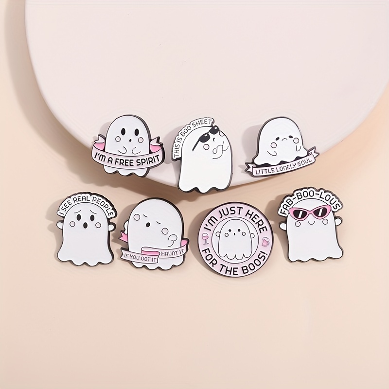 7pcs Ghost Enamel Pins Set Halloween Spooky Cartoon Punk Funny Jewelry Gift