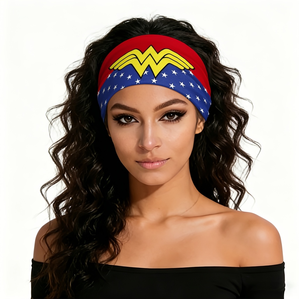 TEMU 1pc Wonder Woman Theme Cartoon Print Headscarf With Foldable Structure And Soft Texture, Suitable For Gym Use, Travel Plans And Daily , A