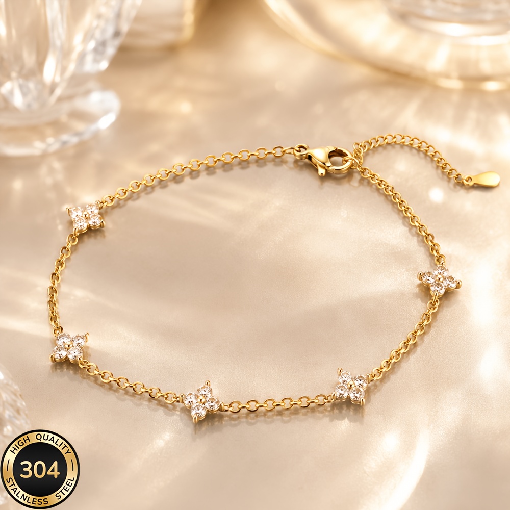TEMU Bracelet à Feuilles en Acier Inoxydable 304 Plaqué Or 18k, Exquisément Petit et Délicat, Durable et , et Polyvalent, Convient aux Femmes pour la