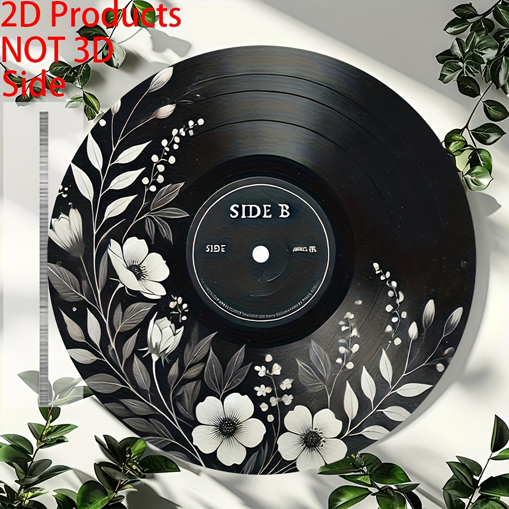 TEMU Record Wall Decoration | 7.9inch Round Aluminum Sign, Black Background With White , Music Theme Home Decor, Suitable For Living Room, Cafe,