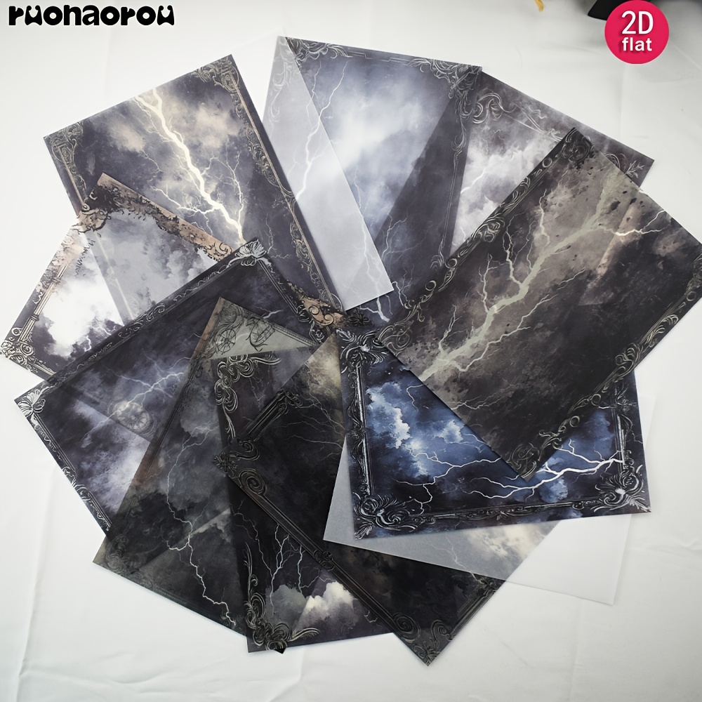 TEMU Brand Ruonaorou Dark Clouds And Lightning Gothic Style Handmade Sulfated Paper Rainy Night Thunder Black Border Translucent Sulfated Paper Set