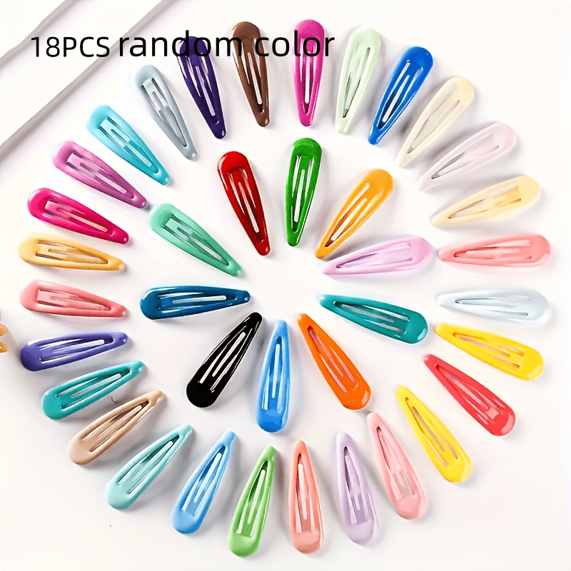 18pcs Random Color Enamel Teardrop Clips & Bb Clips, Clips, Side Bang Clips & Hair Clips