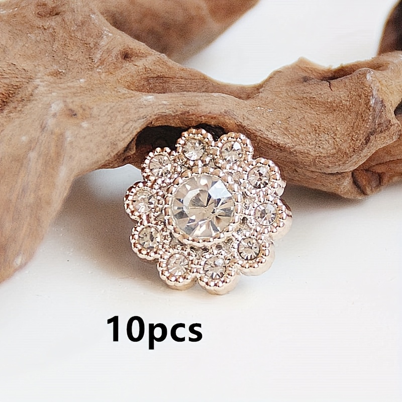Image of 10pcs/pack Fashionable And Versatile 2.1 Exquisite Diamond-set Flower Buttons Suitable For Cardigans, Knitted Jackets, Pajamas, Suits, Hand-sewn Decorative Button