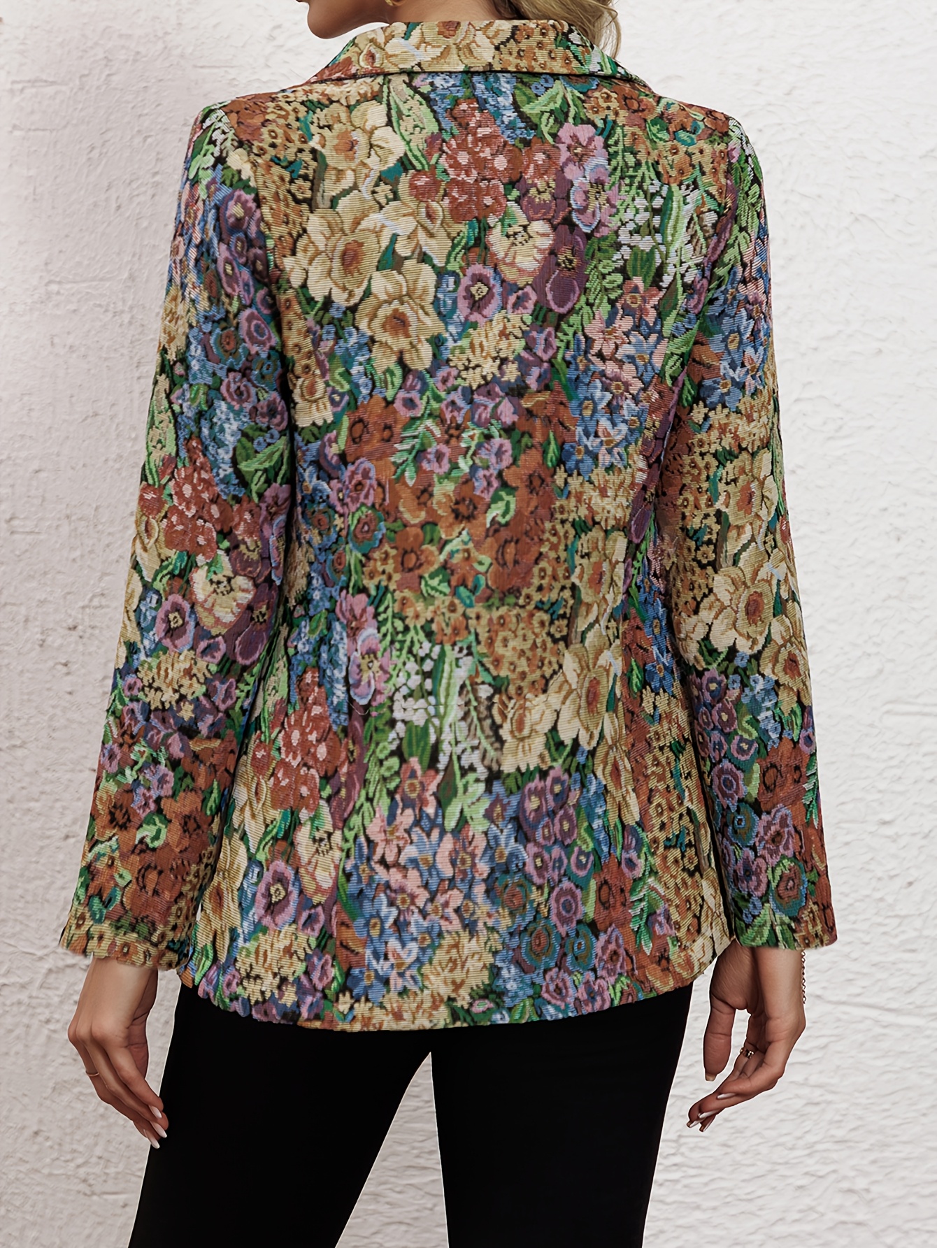 vintage floral enkele borstzak    , elegante lange mouw   voor werk & kantoor, dameskleding 2