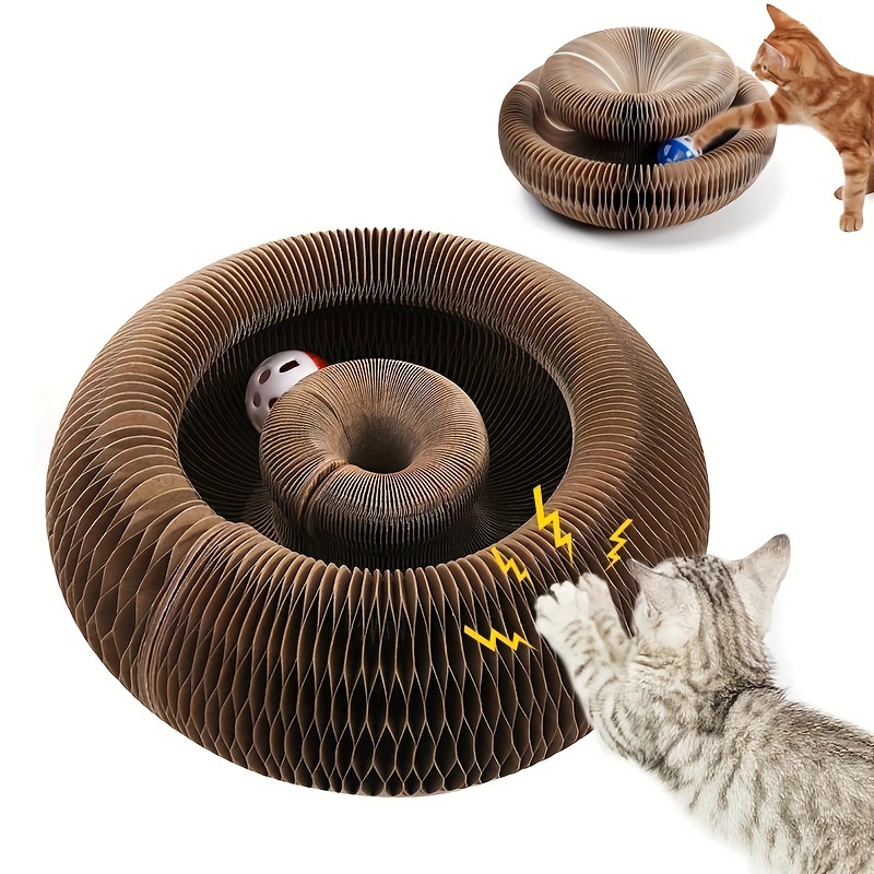 

Interactive Foldable Cat Scratcher With Bell - Durable Corrugated Cardboard, Claw-grinding Toy For Cats