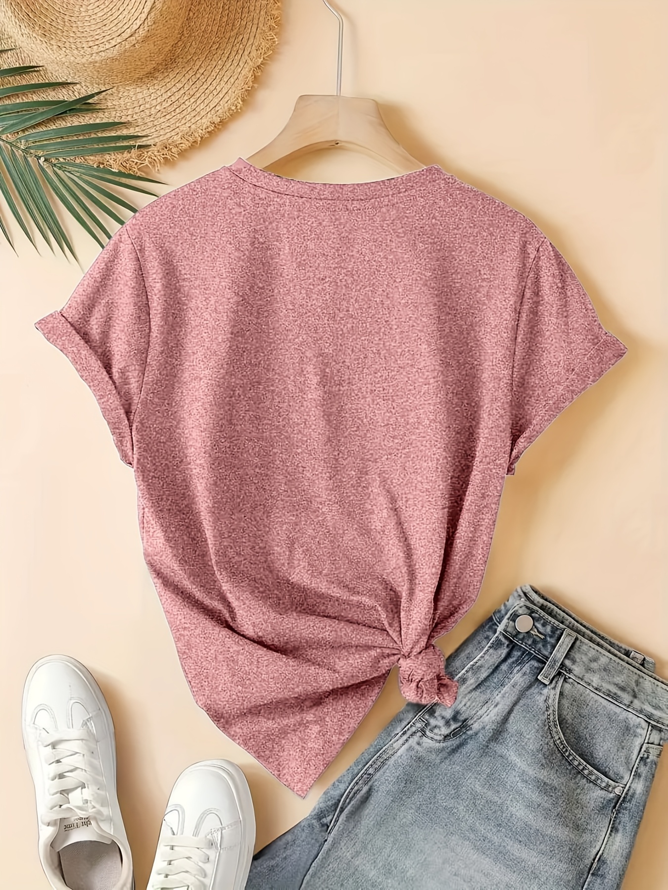 5pcs womens casual short sleeve t shirts summer round neck geometric print tees with dandelion floral     options breathable machine washable fabric cute t shirts everyday outfit     printed   adults Product details 12