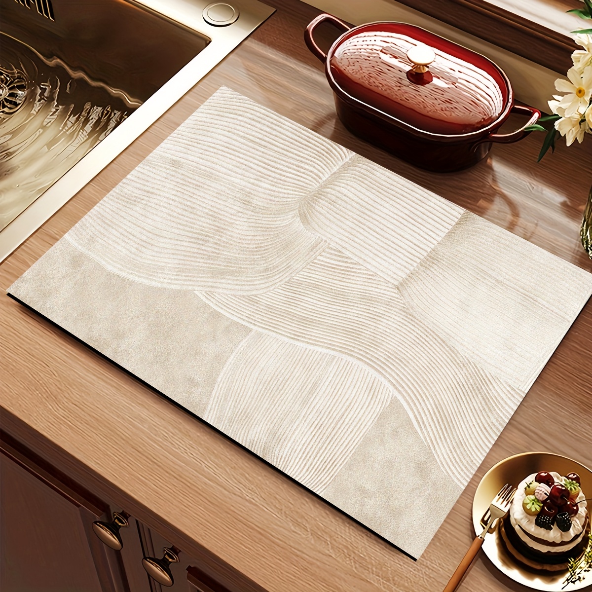 TEMU 1 tappetino da cucina facile con design astratto a linee - Super assorbente in poliestere con base in gomma antiscivolo, tappetino protettivo ad