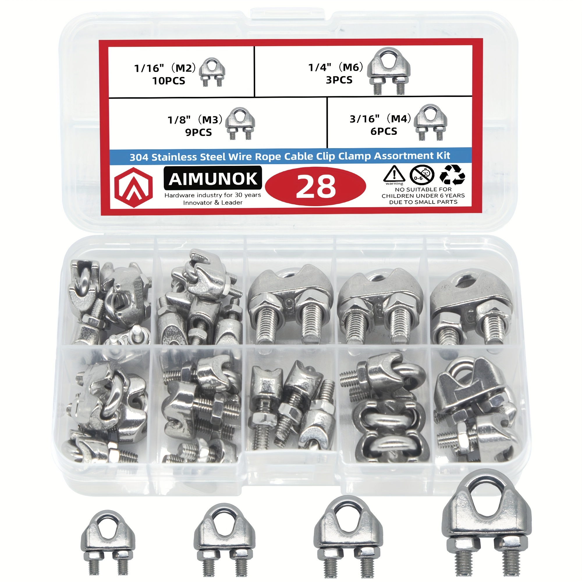 

Aimunok 28pcs Stainless Steel Kit - Rust-resistant, Outdoor Use, Assorted Sizes (1/16", 1/8", 3/16", 1/4")