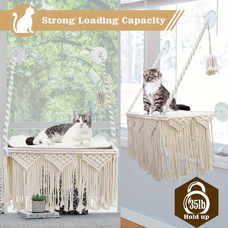 

Handmade Cat Window Hammock - Cat Condo, Sun Lounger, Space-saving Wall Mounted Pet Bed With Suction Cup, Ideal For Indoor Sunbathing And Bird Watching, Polypropylene Material, Suitable For Cats