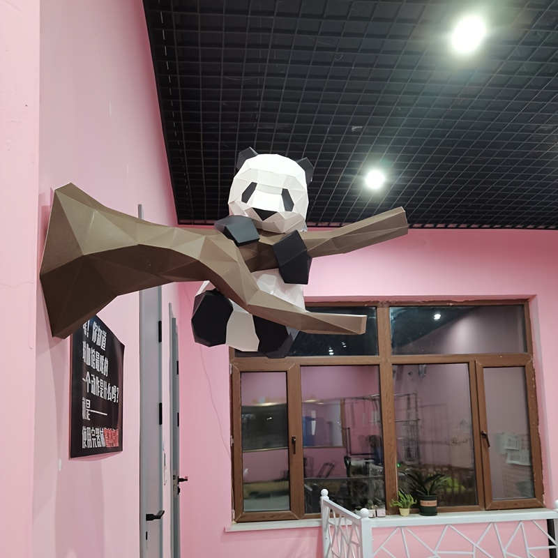 Panda Playing on Tree Trunk Paper Model DIY Decoration