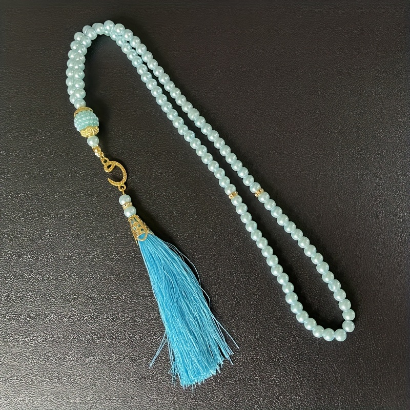 1pc muslim tasbih prayer beads 99 6mm glass imitation pearl tassel tasbih prayer beads original handmade bracelet pendant