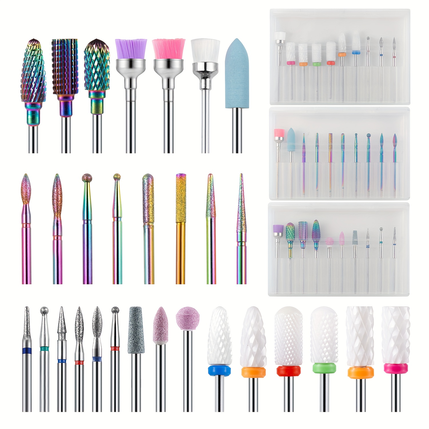 TEMU 30pcs Nail Drill Bit Set, Professional Manicure Tools, Alloy Nail Polish Head, Ceramic Nail Drill Bits-nail Tech Must Haves, For Nail Art And Salon Use