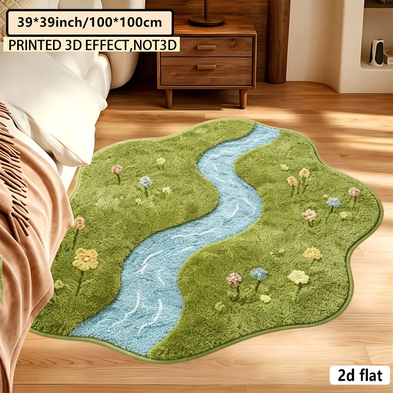 TEMU 2d Flat Creative Irregular Carpet, Lawn River Decorative Mat Machine Washable Carpet, Easy To Clean, Non-slip, Fashionable Floor Mat And Carpet,