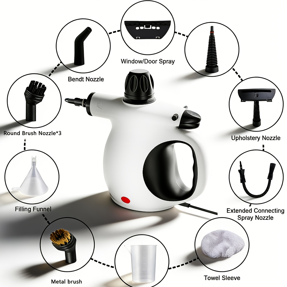 TEMU 1050w High-temperature Handheld Steam Cleaner - 12pcs Accessory Set - High-pressure Steam Cleaner For Home, Kitchen, Car & Upholstery - Natural Surface Cleaningamerican