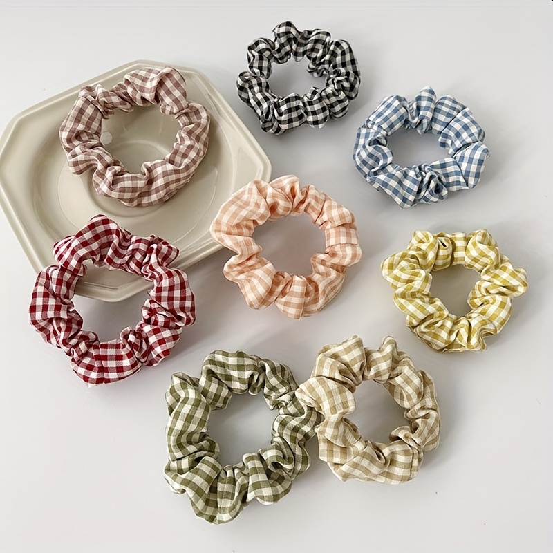 8pcs Lindo Pequeño Cuadriculado Intestino Grueso Coletero Joyería Boutique Coletero Cuerda para el Cabello Versátil Goma Elástica