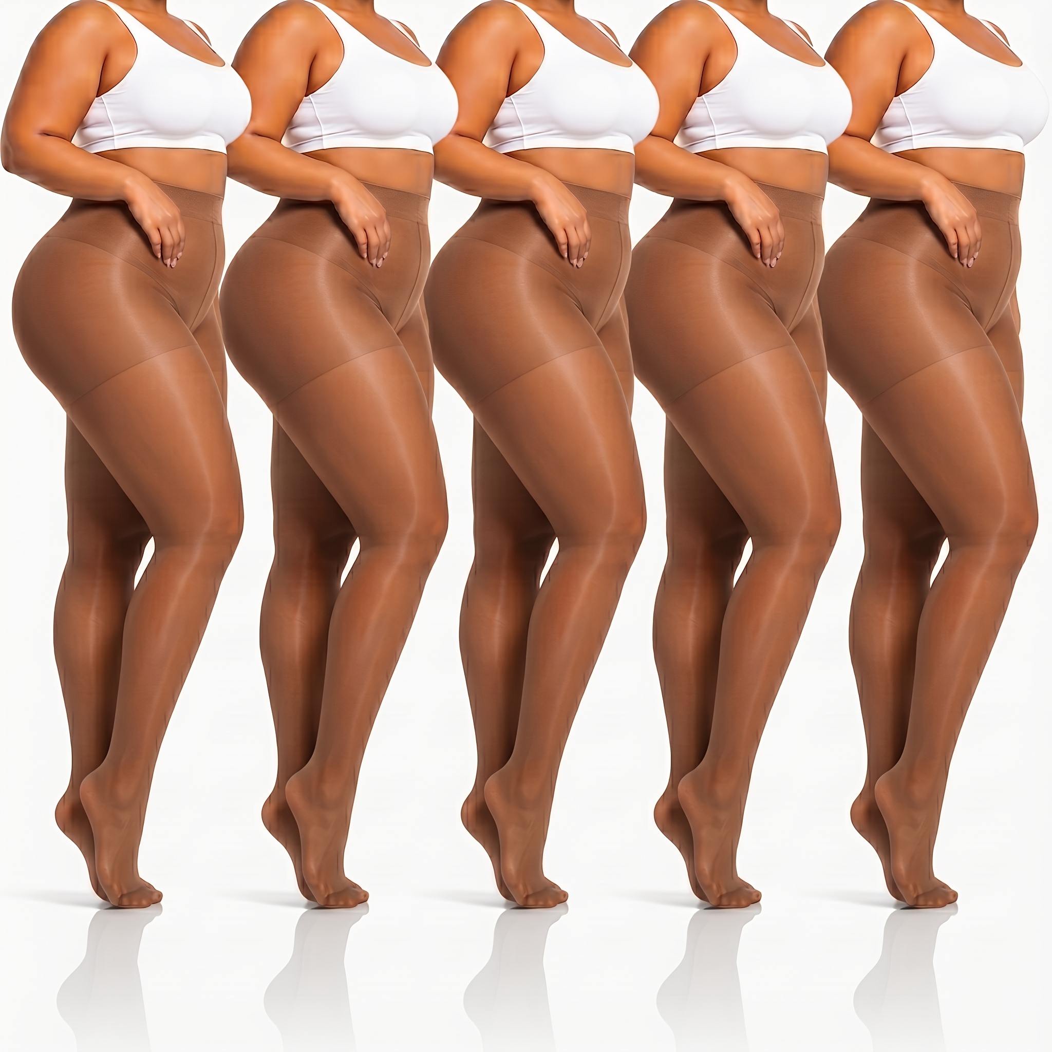 TEMU 5 Pairs Plus Size Women's Sheer Matte Single-thread Crotch Style Tights