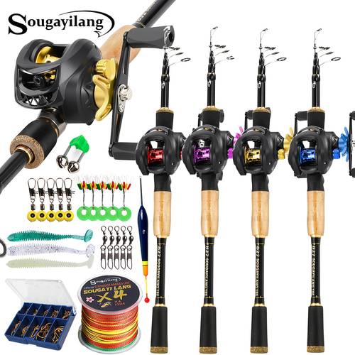 Fishing Set Telescopic Carbon Rod and Water Drop Reel Combo with Fishing Line Set Portable Easy to Carry Suitable for Beginners Adults Freshwater Trout Perch Lure Fishing Gear Set (Fishing Line Color Model Random; Bait and Accessories Color Random)