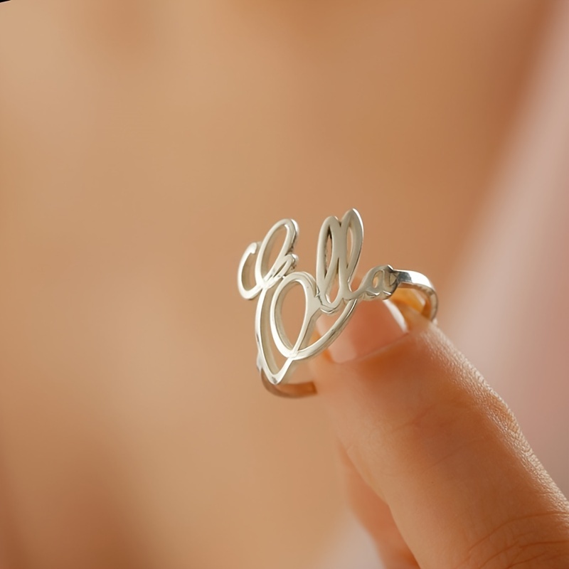 Personalized Cursive Name Ring Stainless Steel Adjustable Open Golden & Rose Gol