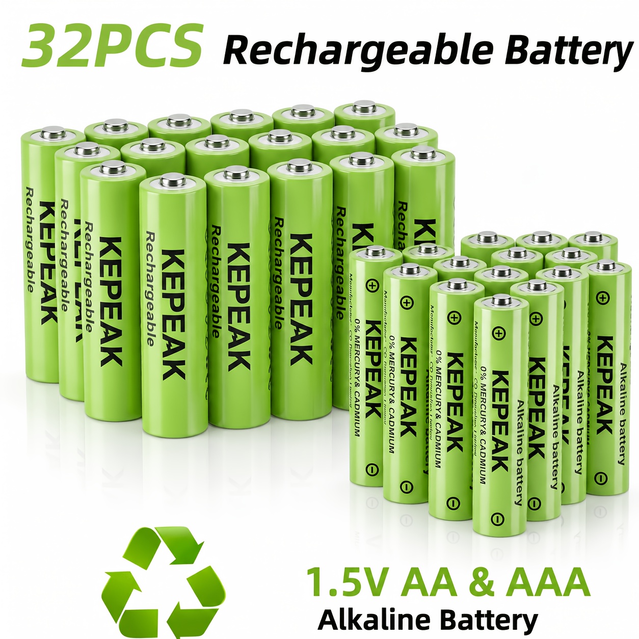 16+16 Aa+aaa 1.5v Rechargeable Battery Pack, High-capacity, Long-life Battery Pack, Long-lasting Alkaline Batteries, Suitable For -purpose , Toys, Clocks, Flashlights, String Lights, Etc.