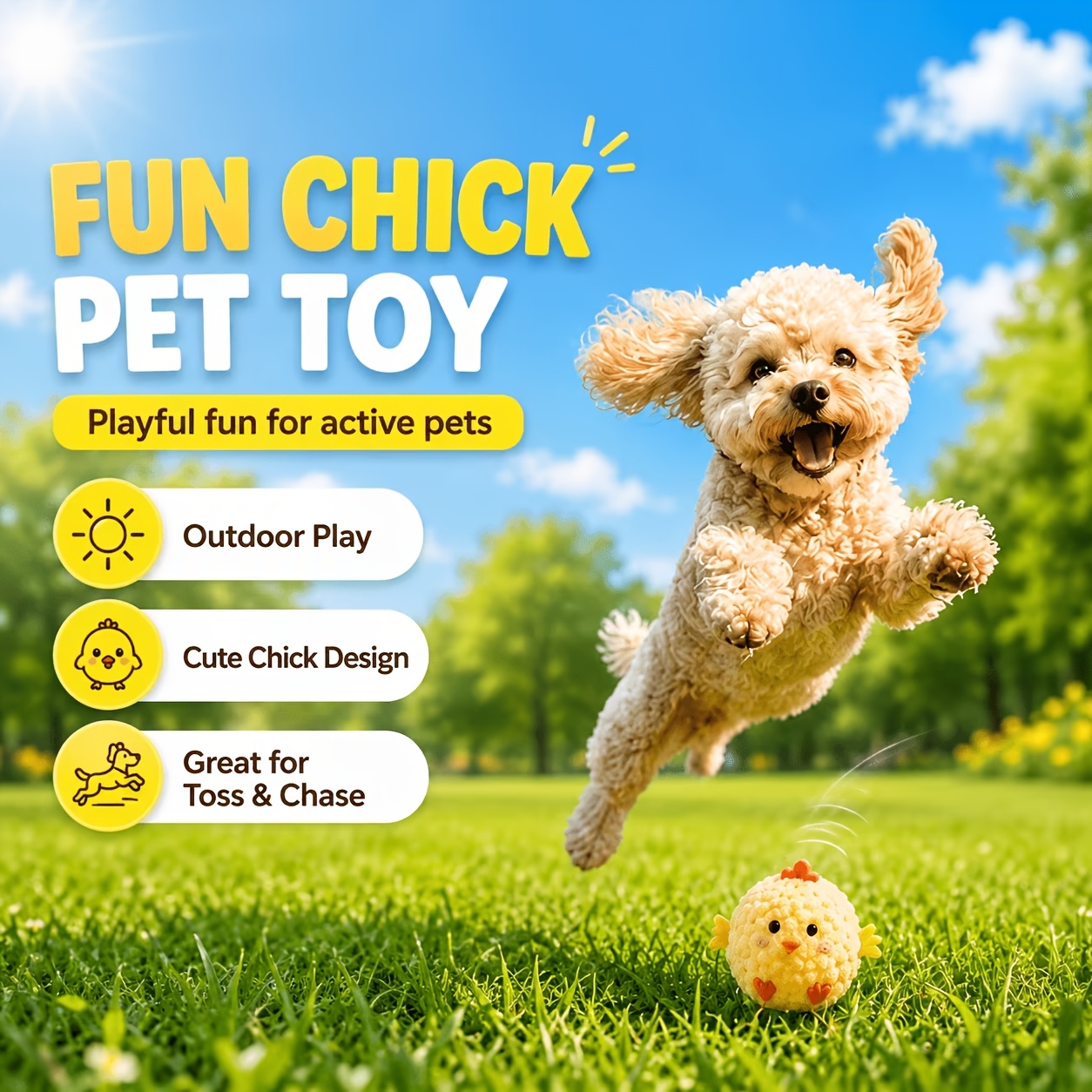 2pcs Yellow Chick Interactive Bouncing Squeaky Toy Ball Set
