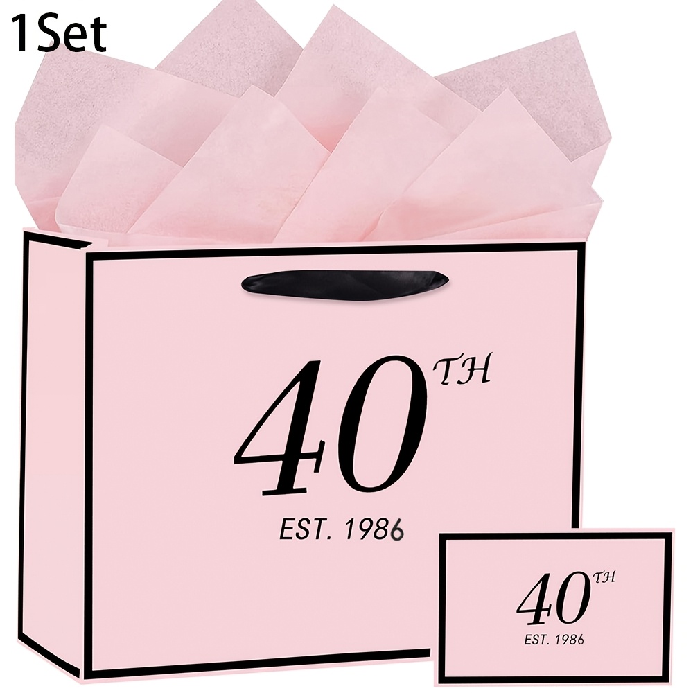E-shop 1/2/5er-Set Leuchtend Pink & Geeignet für Männer & Frauen 40. Geburtstag Geschenktüten mit Seidenpapier & Karte - Elegante